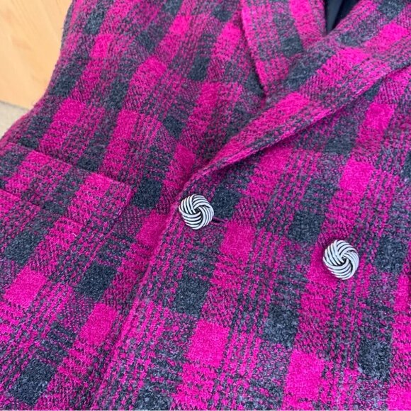Vintage Pink Plaid Wool Blend Double Breasted Blazer Preppy Jacket No Size Tag - Picture 13 of 14